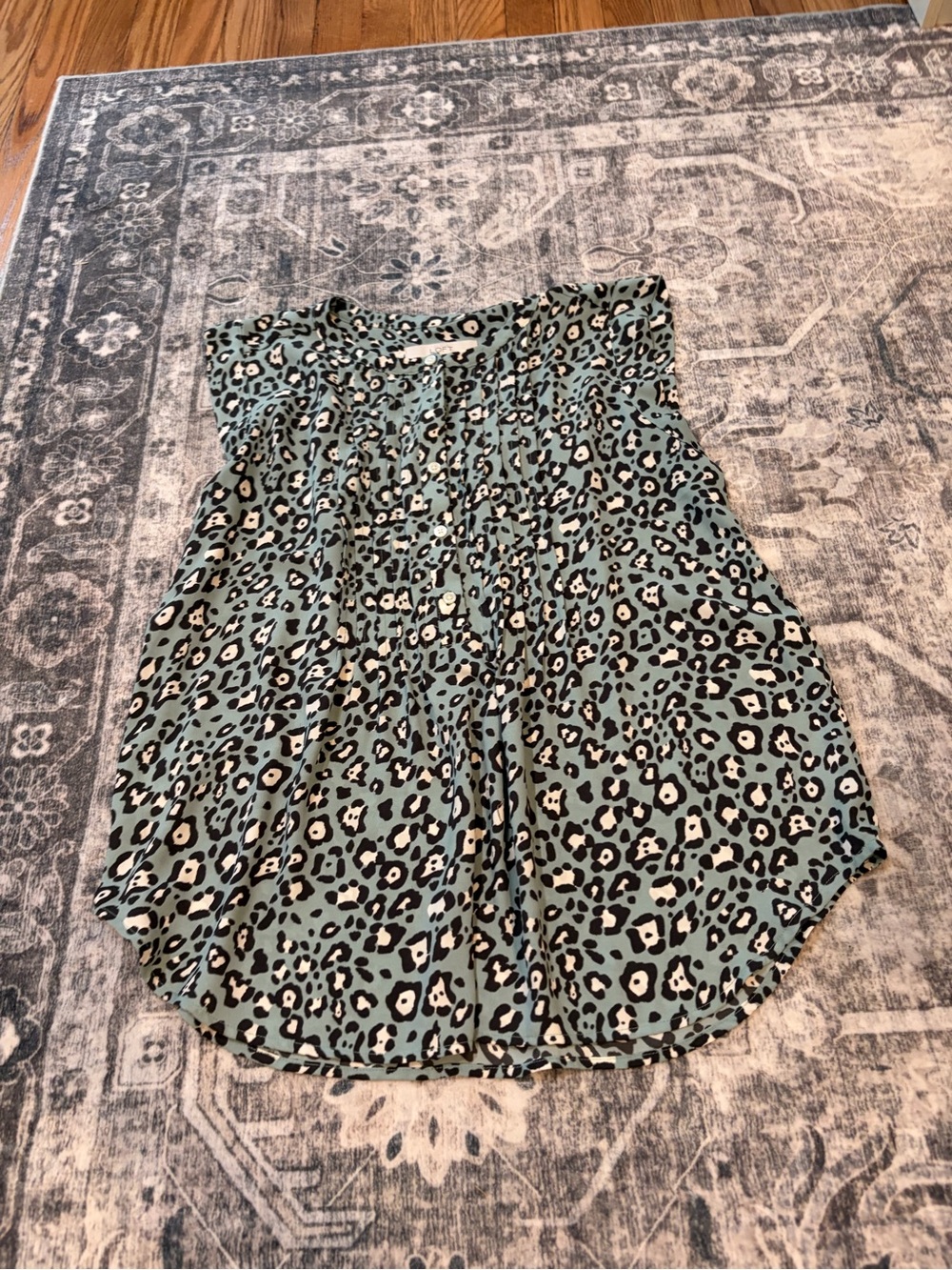 LOFT Teal Leopard Print A-Line Top